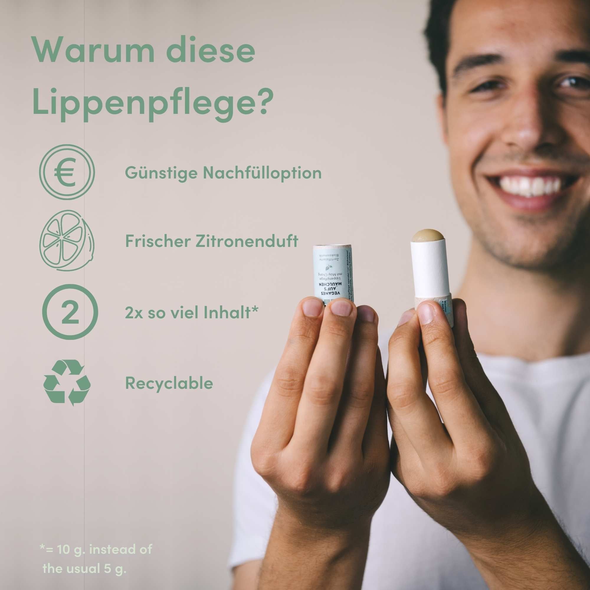 Vegane Lippenpflege mit Sheabutter und Litsea, bio & plastikfrei - 10g