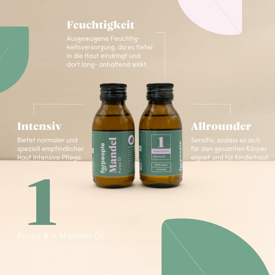 Pure Pflegeöle im Set in Bioqualität - Jojoba, Argan, Wildrosenkern und Mandel