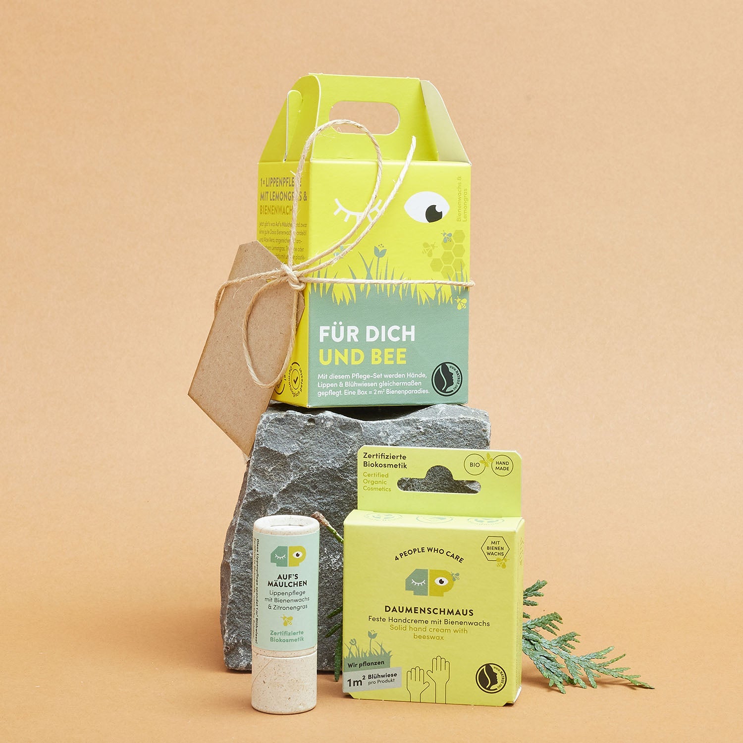 Naturkosmetik Geschenke-Set mit Feste Handcreme und Lippenpflege von 4peoplewhocare Bio-Bienenwachs